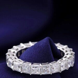 2 Carat Princess Cut Full Eternity Wedding Band Solid 14K White Gold for Women.